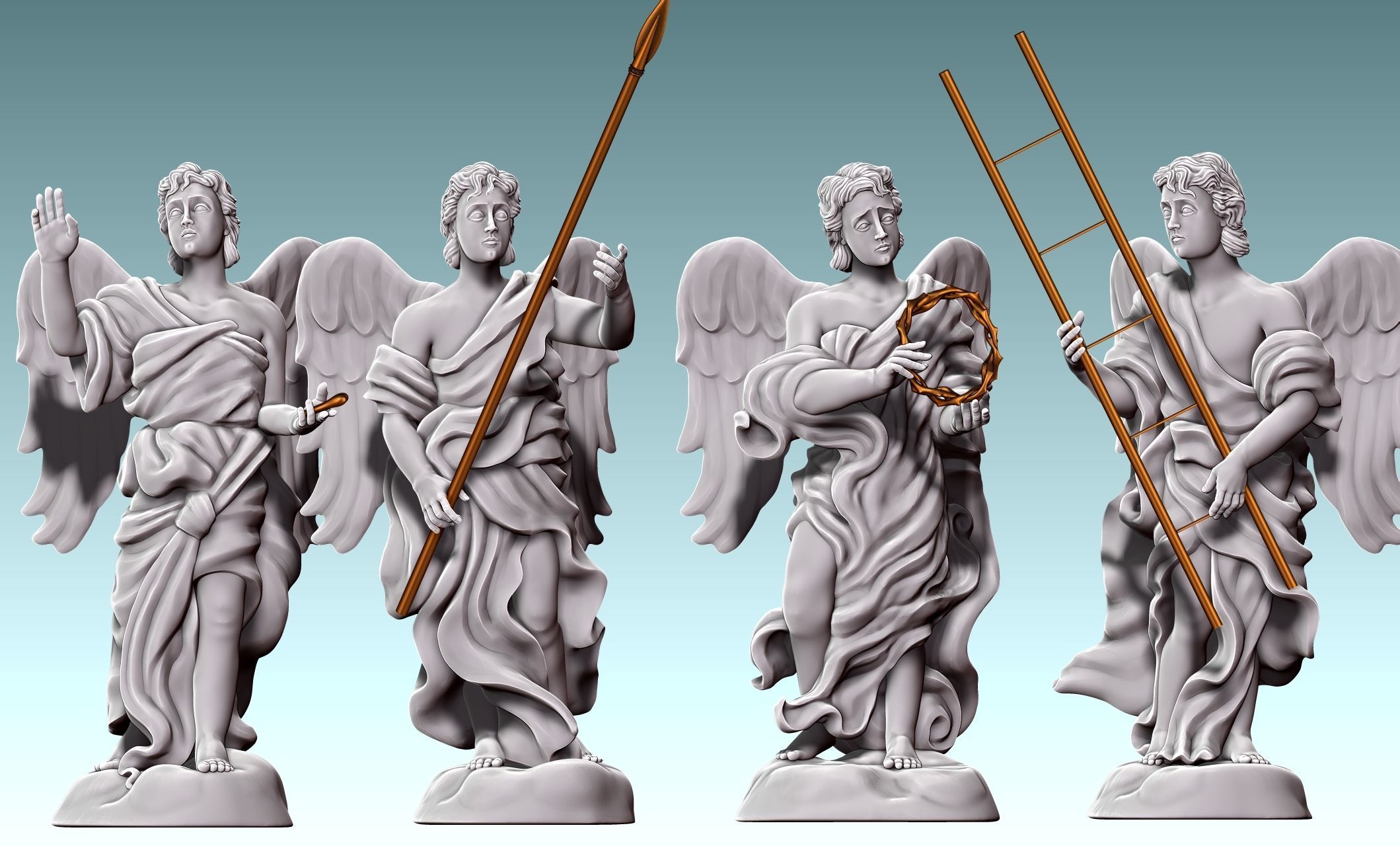 The Four Angels - CNC Router Carving 3D print model_20