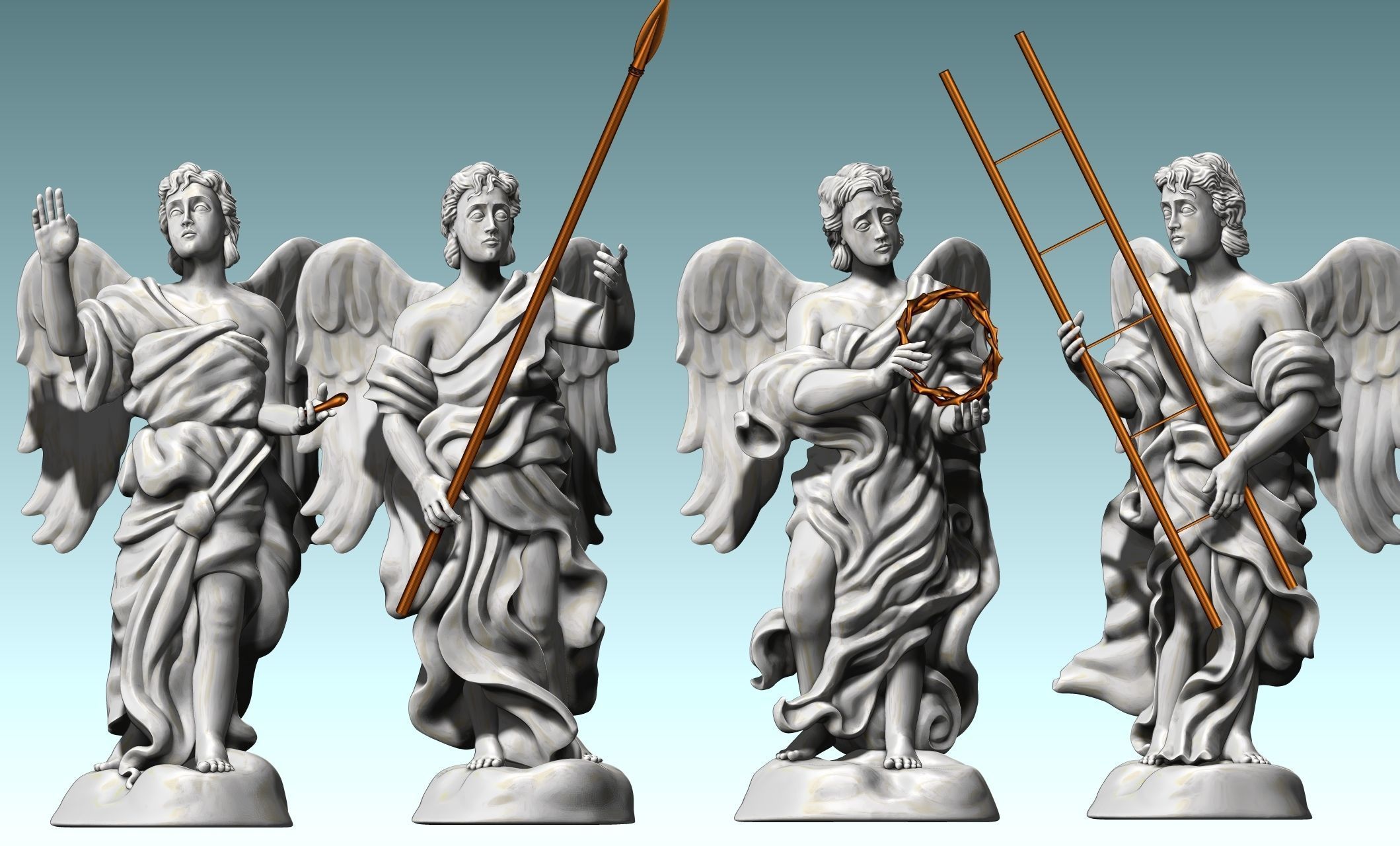 The Four Angels - CNC Router Carving 3D print model_23