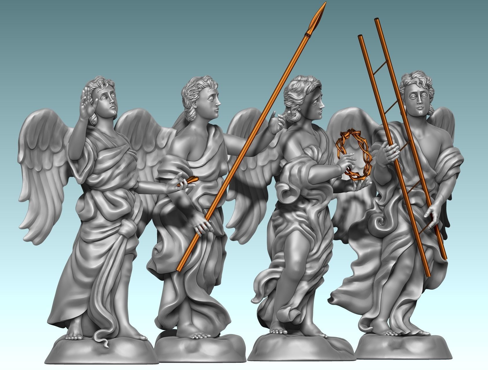 The Four Angels - CNC Router Carving 3D print model_14