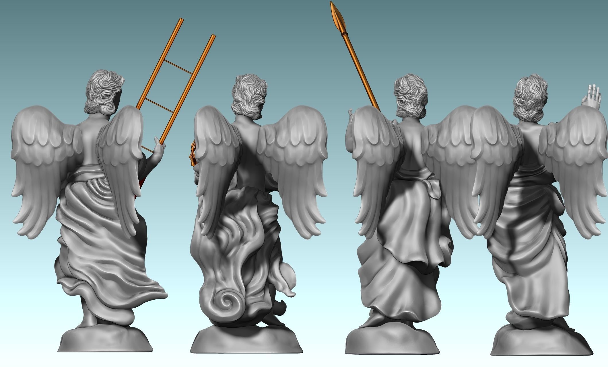 The Four Angels - CNC Router Carving 3D print model_18
