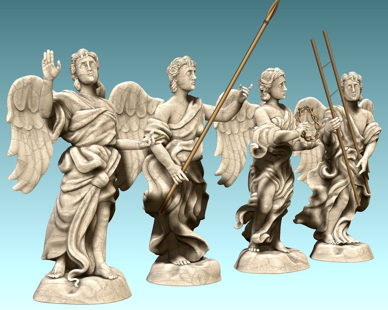 The Four Angels - CNC Router Carving 3D print model_5