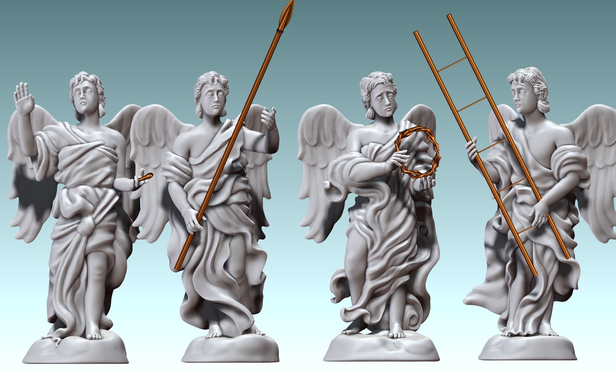 The Four Angels - CNC Router Carving 3D print model_24