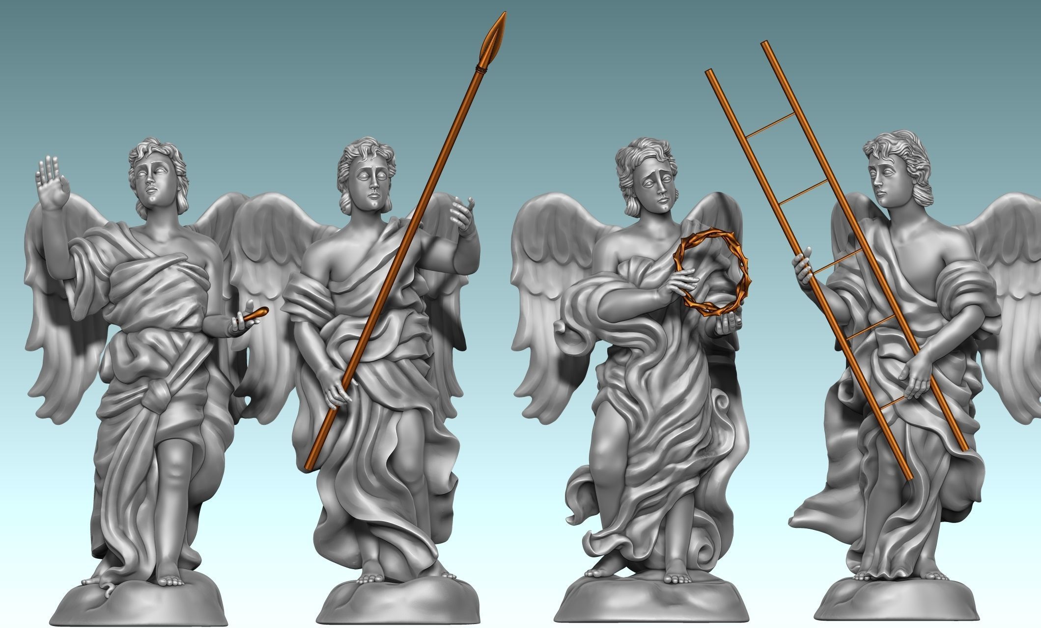 The Four Angels - CNC Router Carving 3D print model_16