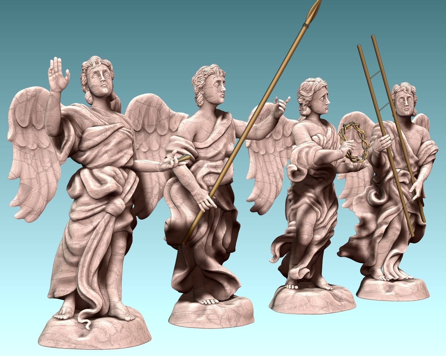 The Four Angels - CNC Router Carving 3D print model_6