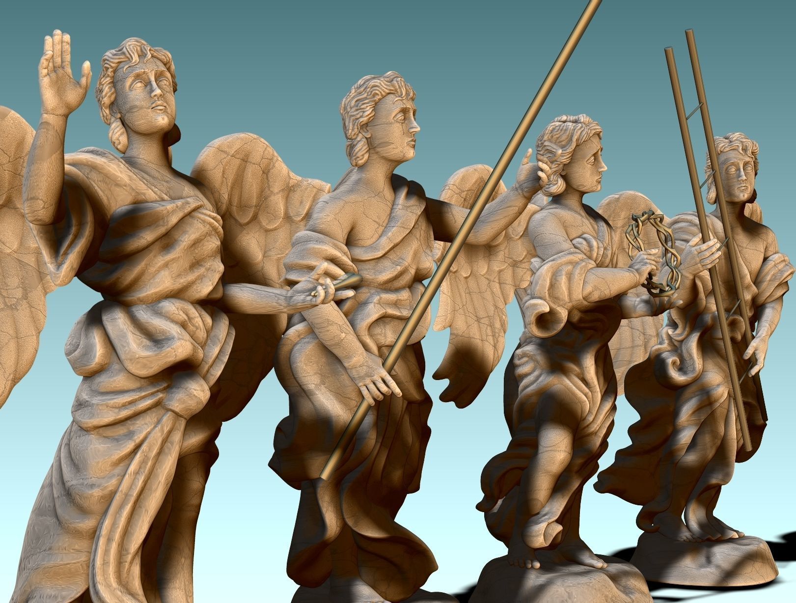 The Four Angels - CNC Router Carving 3D print model_3