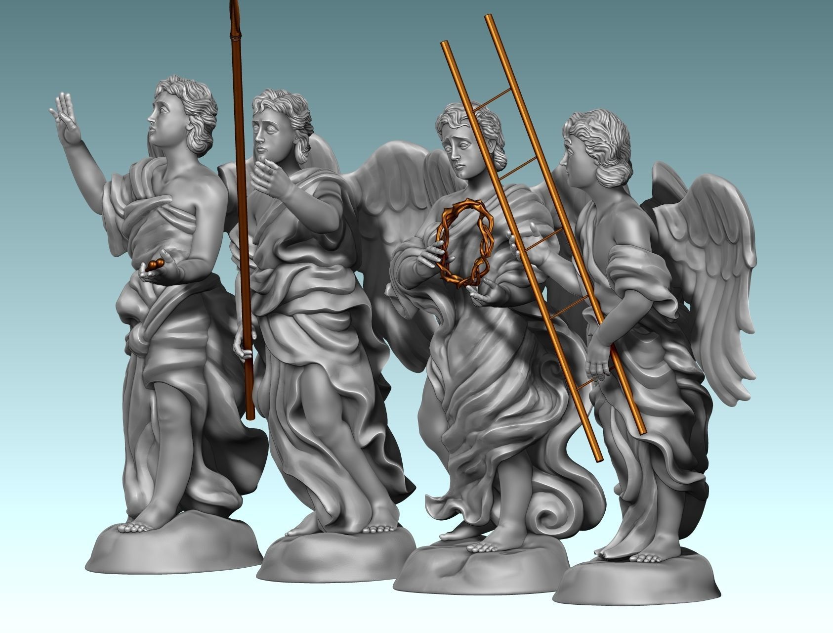 The Four Angels - CNC Router Carving 3D print model_15