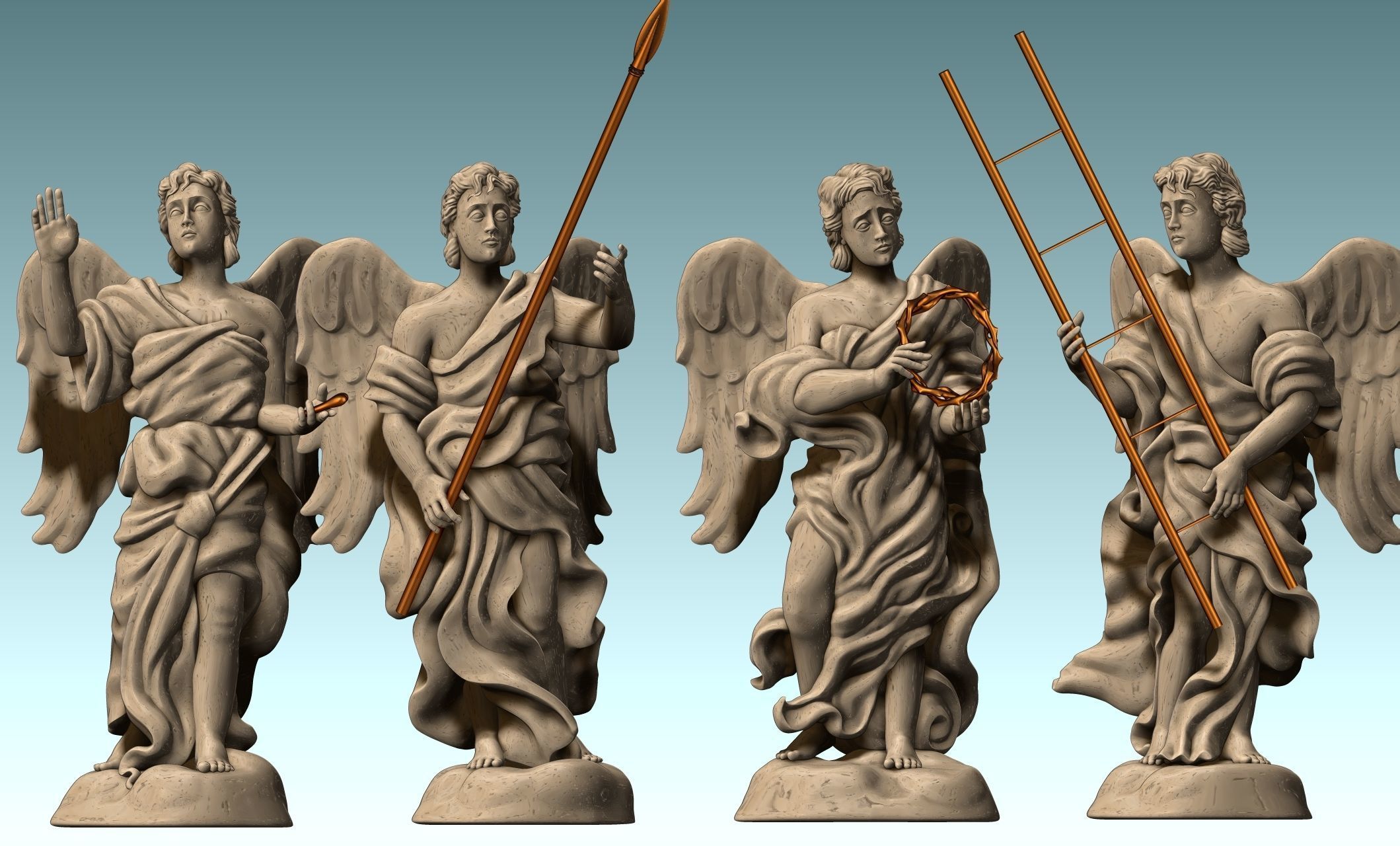 The Four Angels - CNC Router Carving 3D print model_22