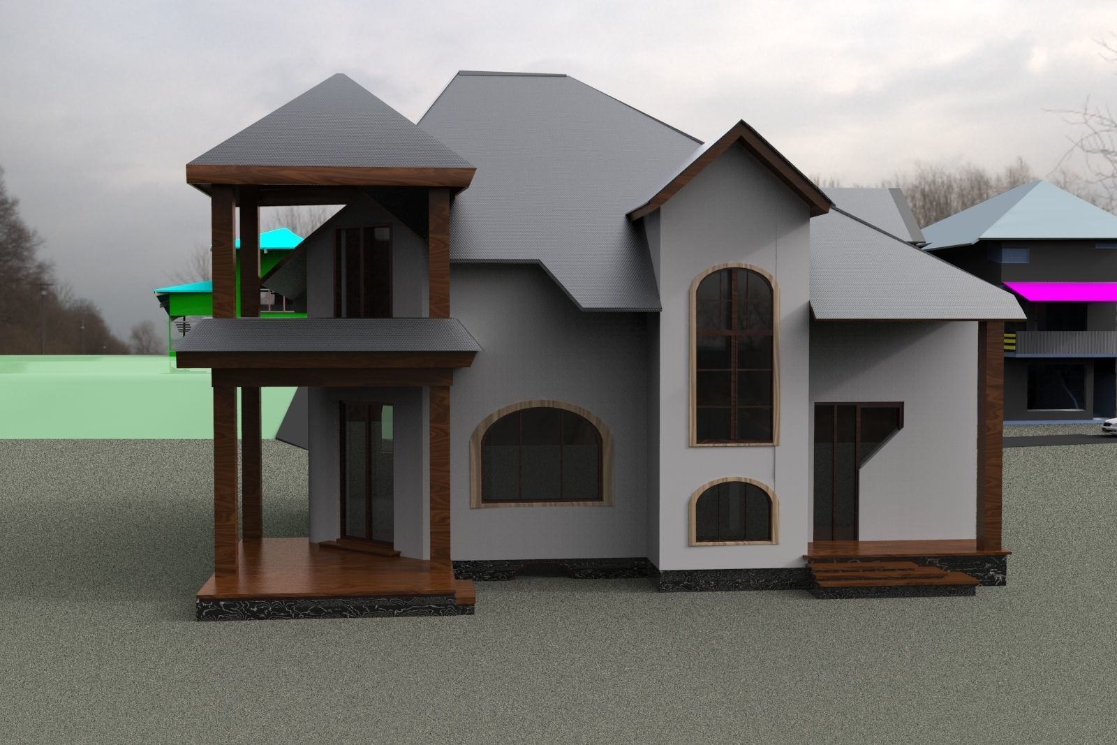 FarmHouse house with roof 3D model_48