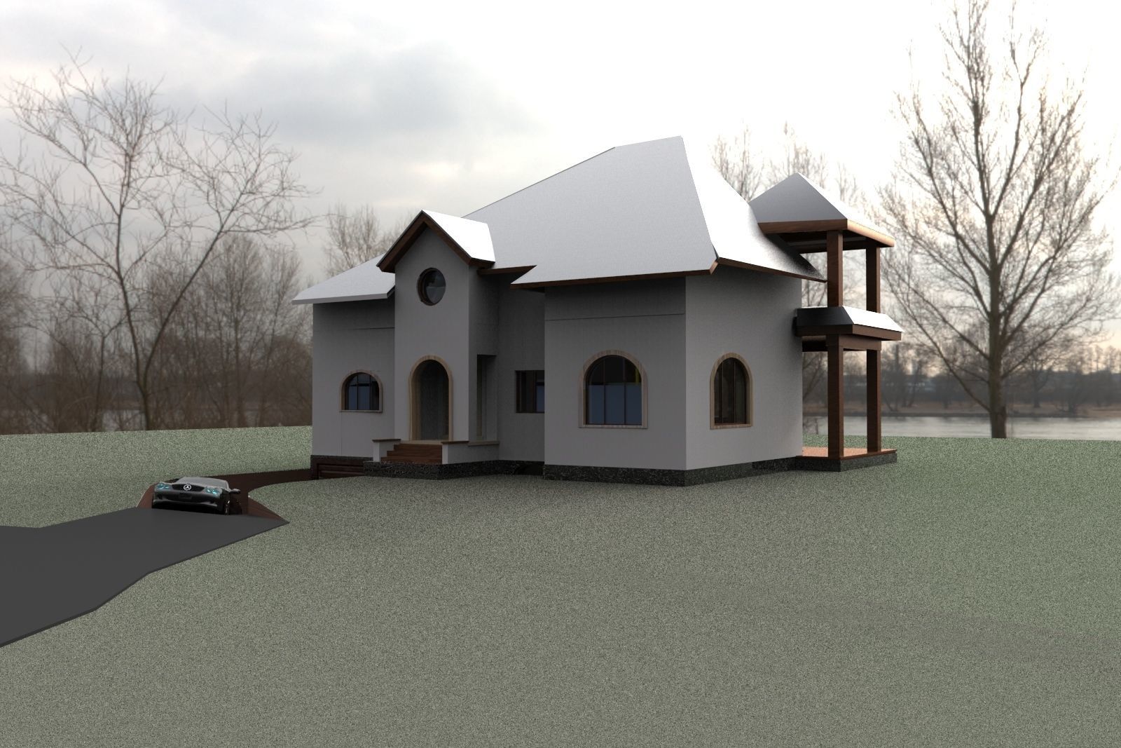 FarmHouse house with roof 3D model_42