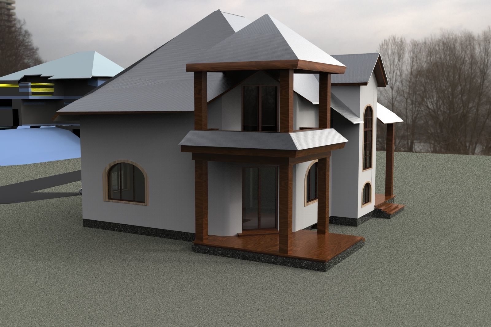 FarmHouse house with roof 3D model_46