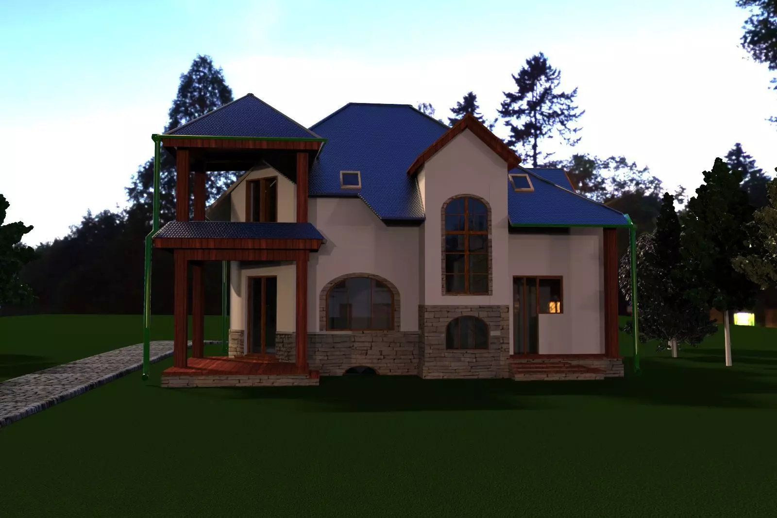 FarmHouse house with roof 3D model_0