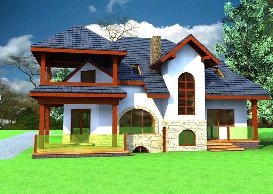 FarmHouse house with roof 3D model_4