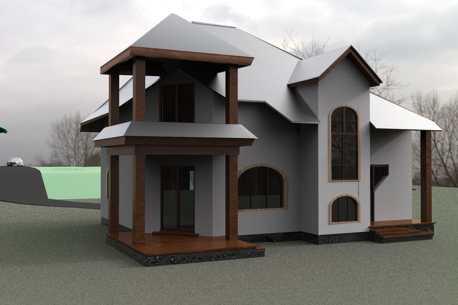 FarmHouse house with roof 3D model_47