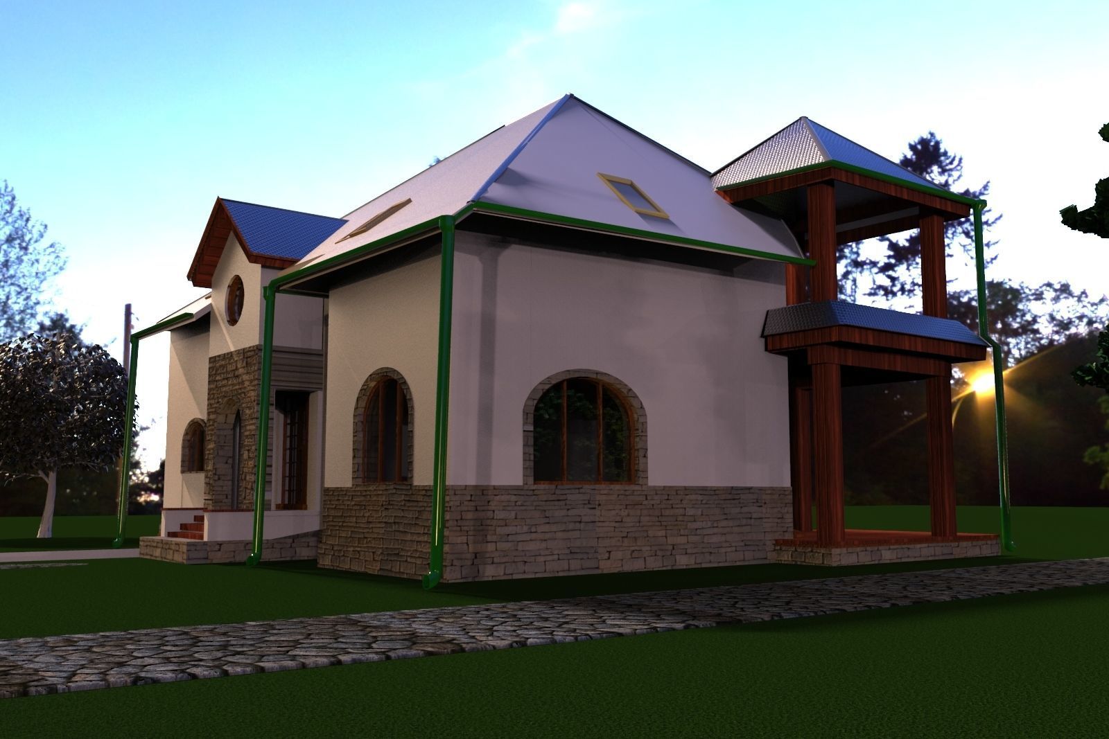 FarmHouse house with roof 3D model_5
