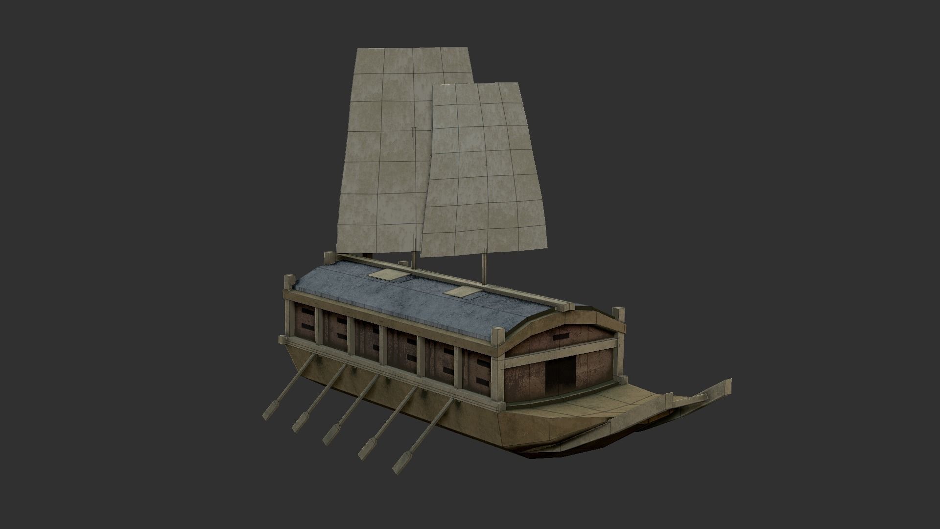 Korean Turtle Ship - Medieval Warship Low-poly 3D model_16