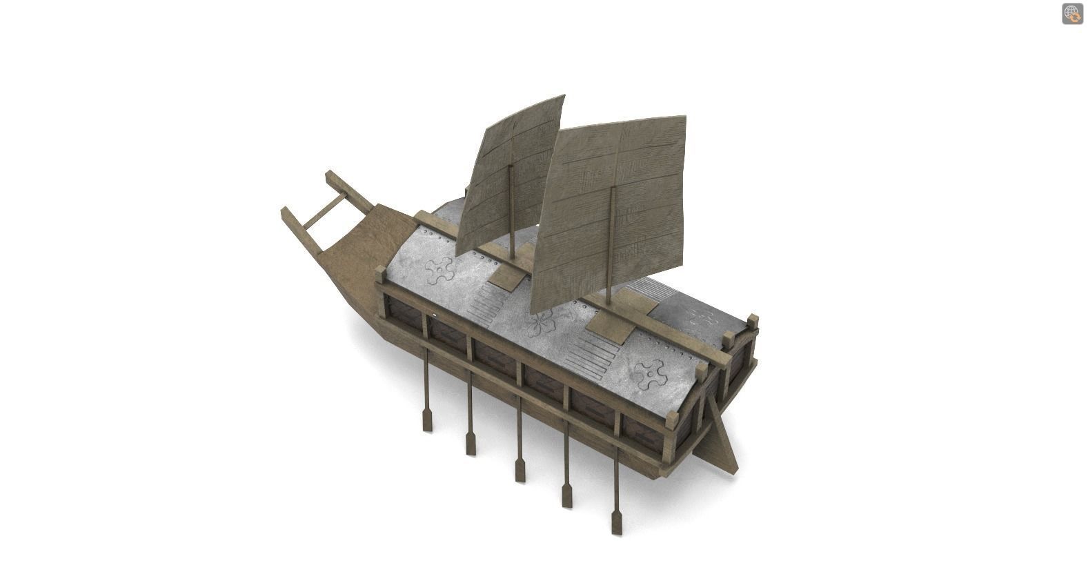 Korean Turtle Ship - Medieval Warship Low-poly 3D model_3