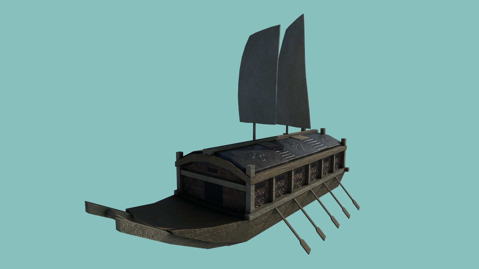 Korean Turtle Ship - Medieval Warship Low-poly 3D model_14