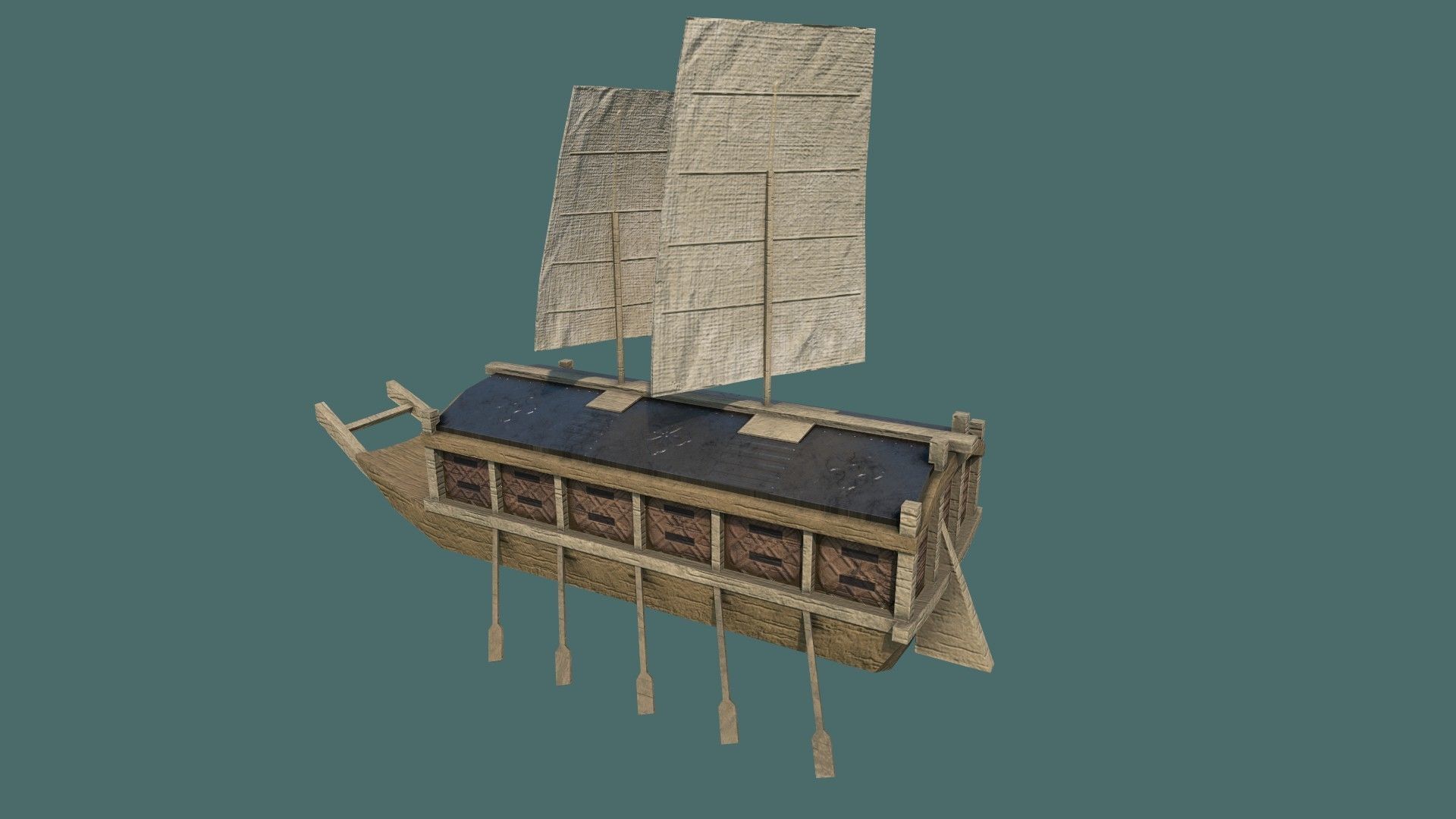 Korean Turtle Ship - Medieval Warship Low-poly 3D model_7