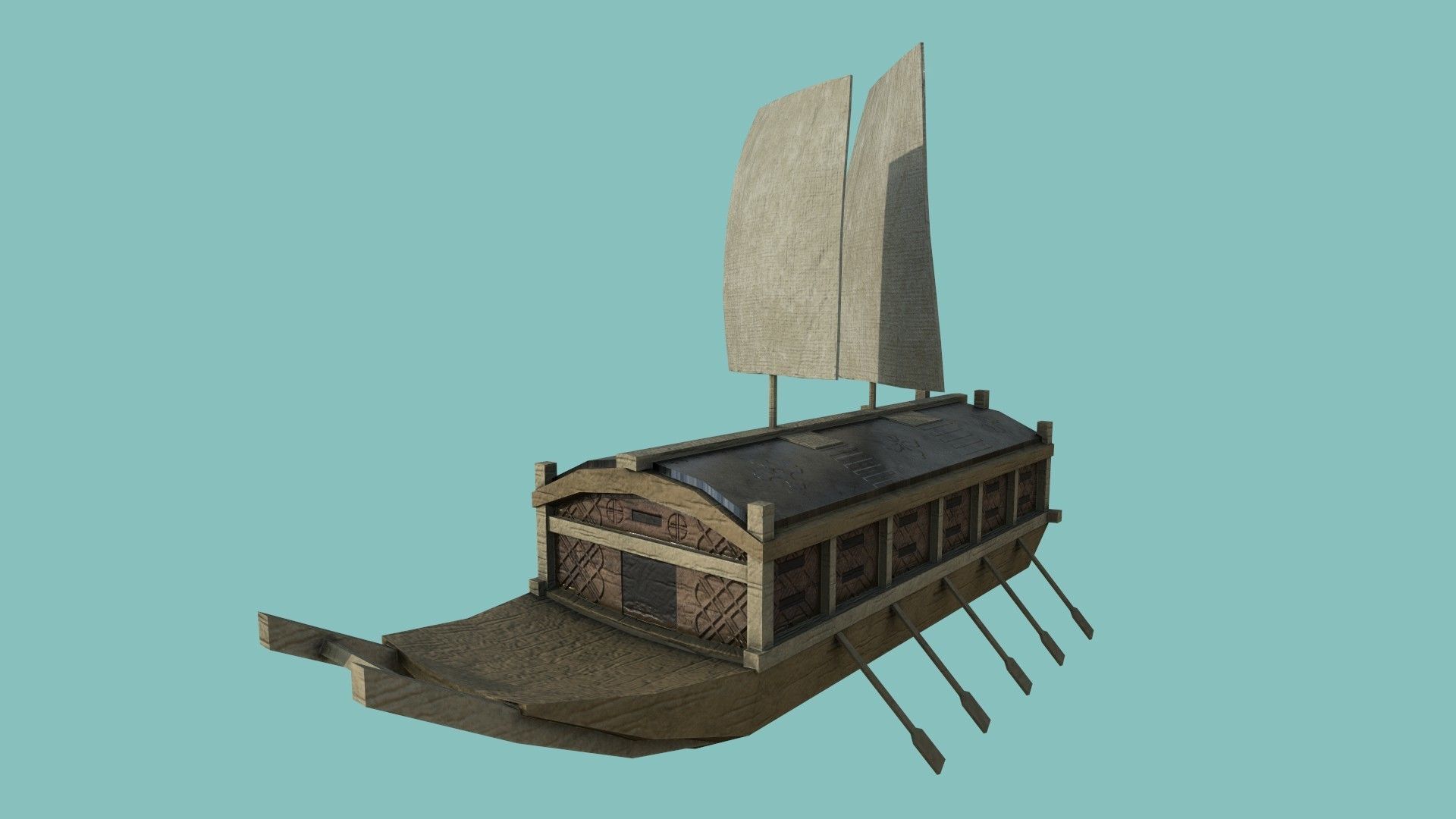 Korean Turtle Ship - Medieval Warship Low-poly 3D model_11