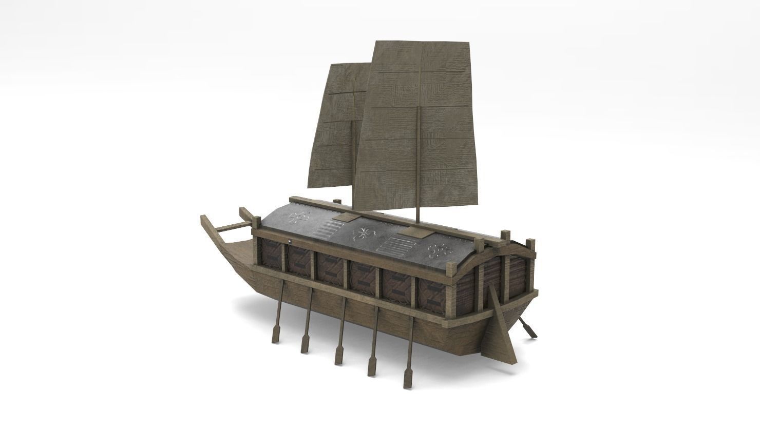 Korean Turtle Ship - Medieval Warship Low-poly 3D model_1