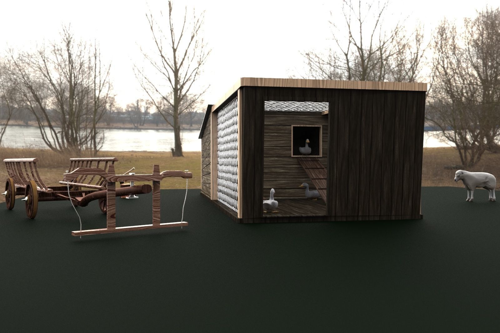 Chicken House Chicken Coop 3D model_11