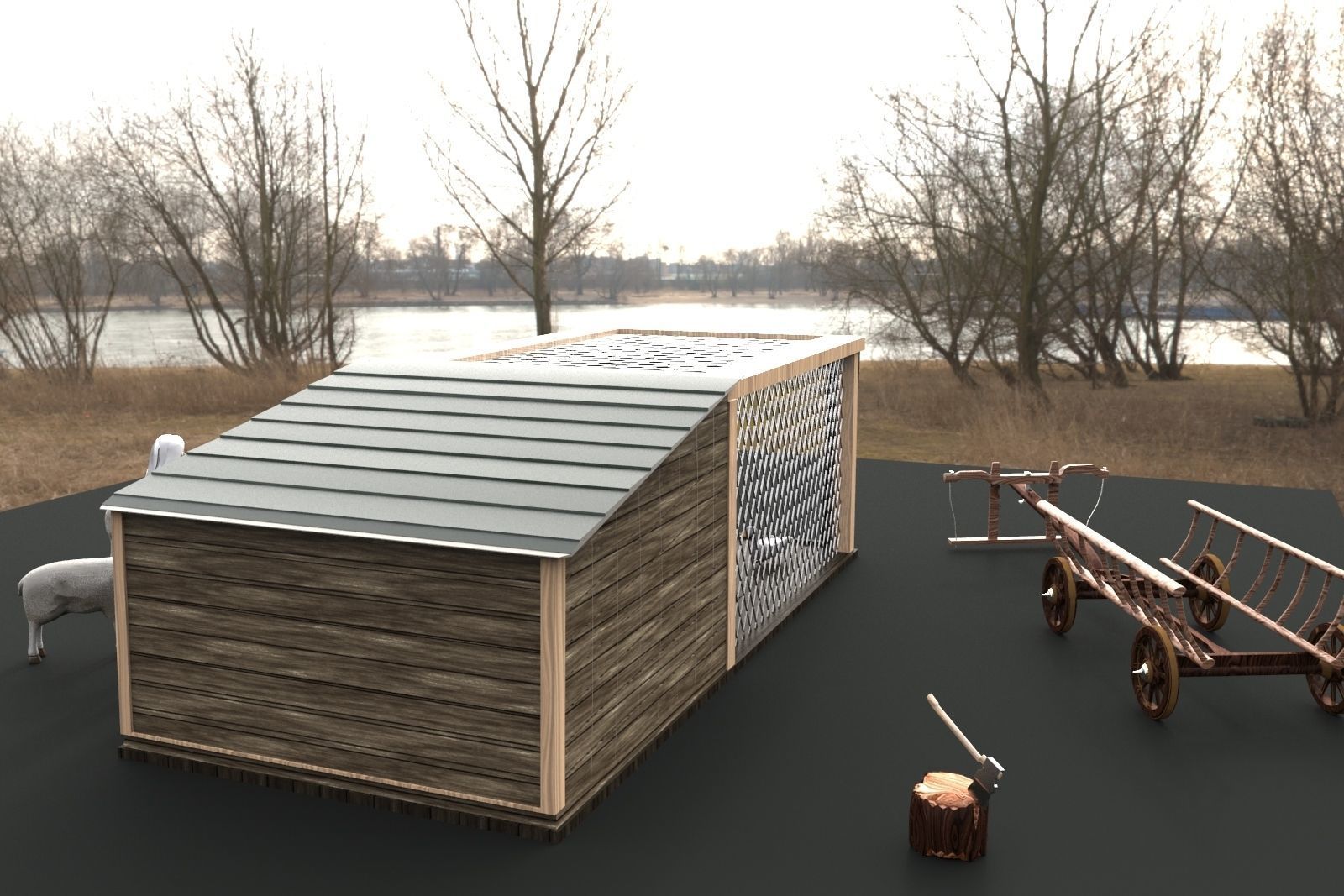 Chicken House Chicken Coop 3D model_15