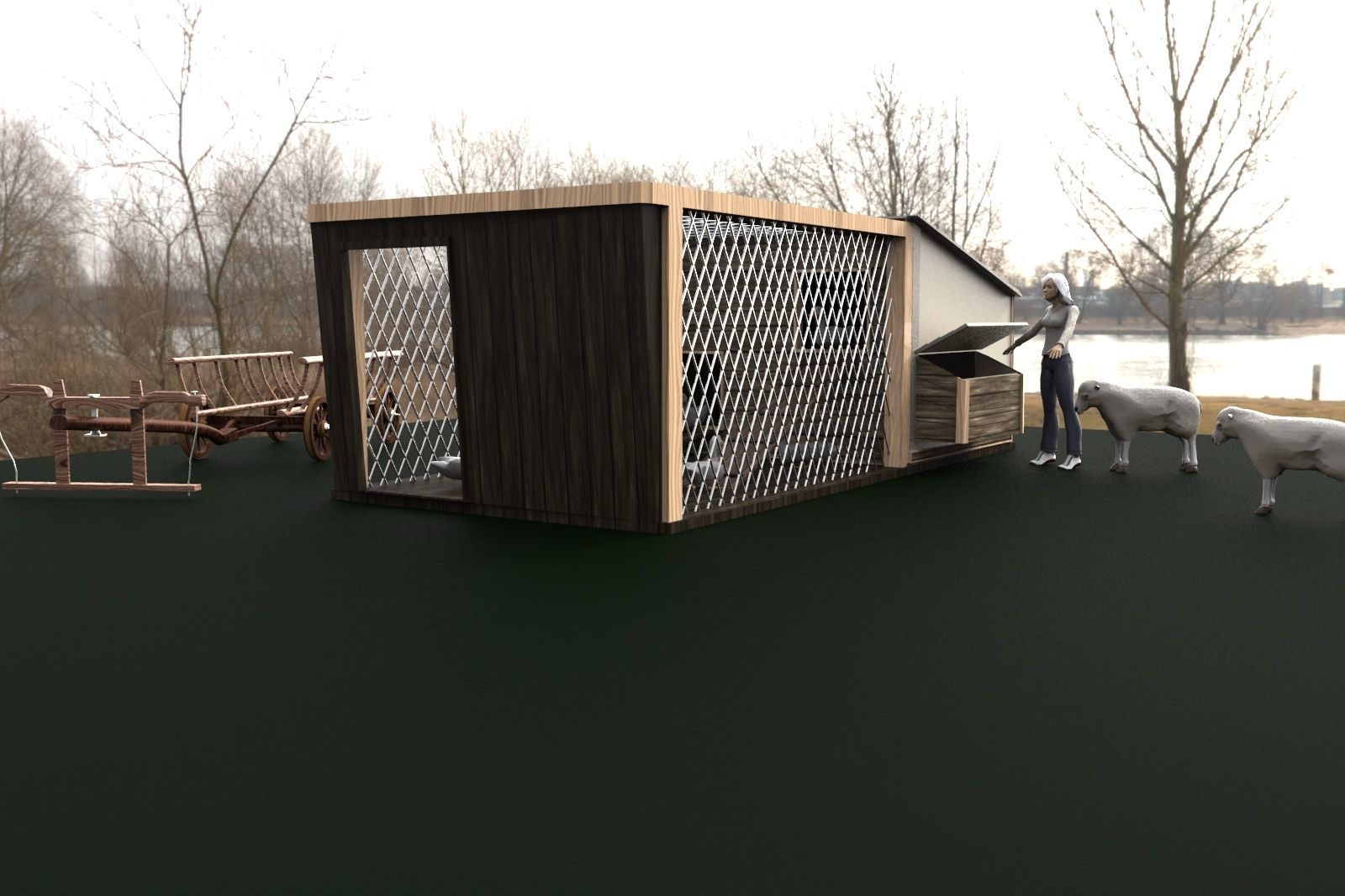 Chicken House Chicken Coop 3D model_14