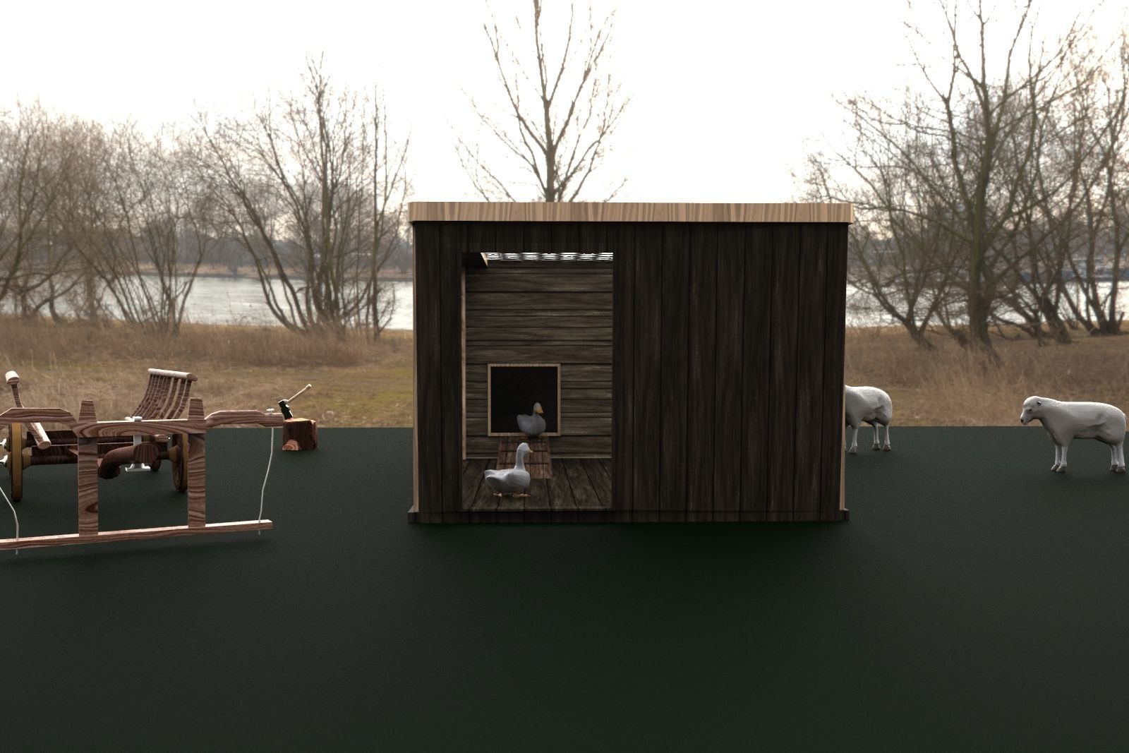 Chicken House Chicken Coop 3D model_12