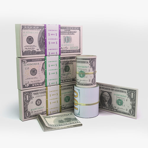 Set of dollar bills 3D model