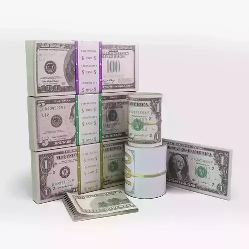 Set of dollar bills 3D model