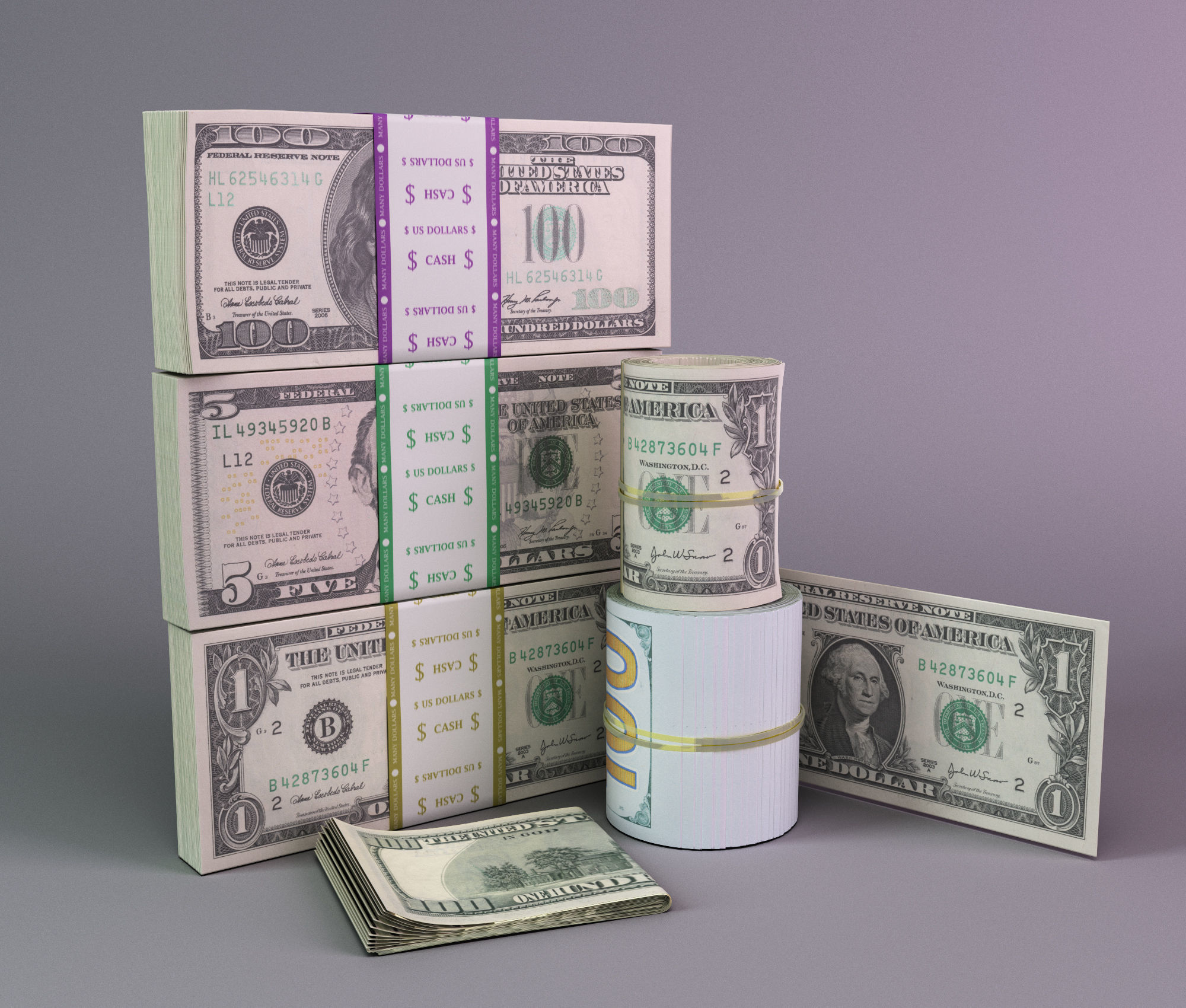 Set of dollar bills 3D model_7