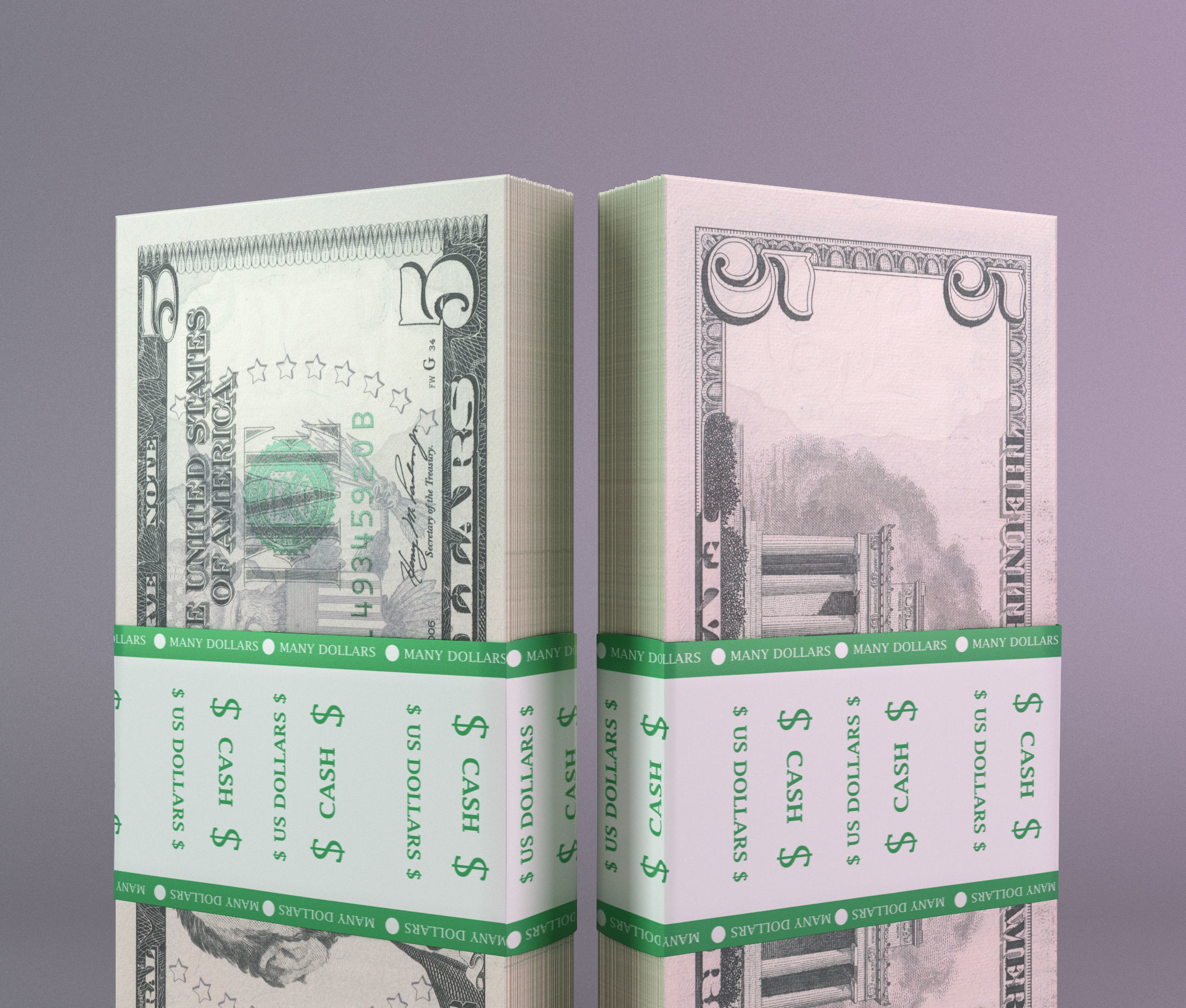 Set of dollar bills 3D model_2