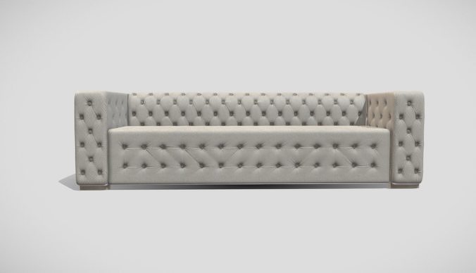 Classic style upholstered tufted sofa in creme color 3D model