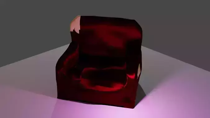 a red shabby armchair