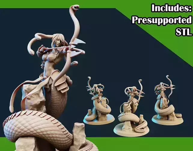 3D Printable Medusa Elite Longbow Pose 1