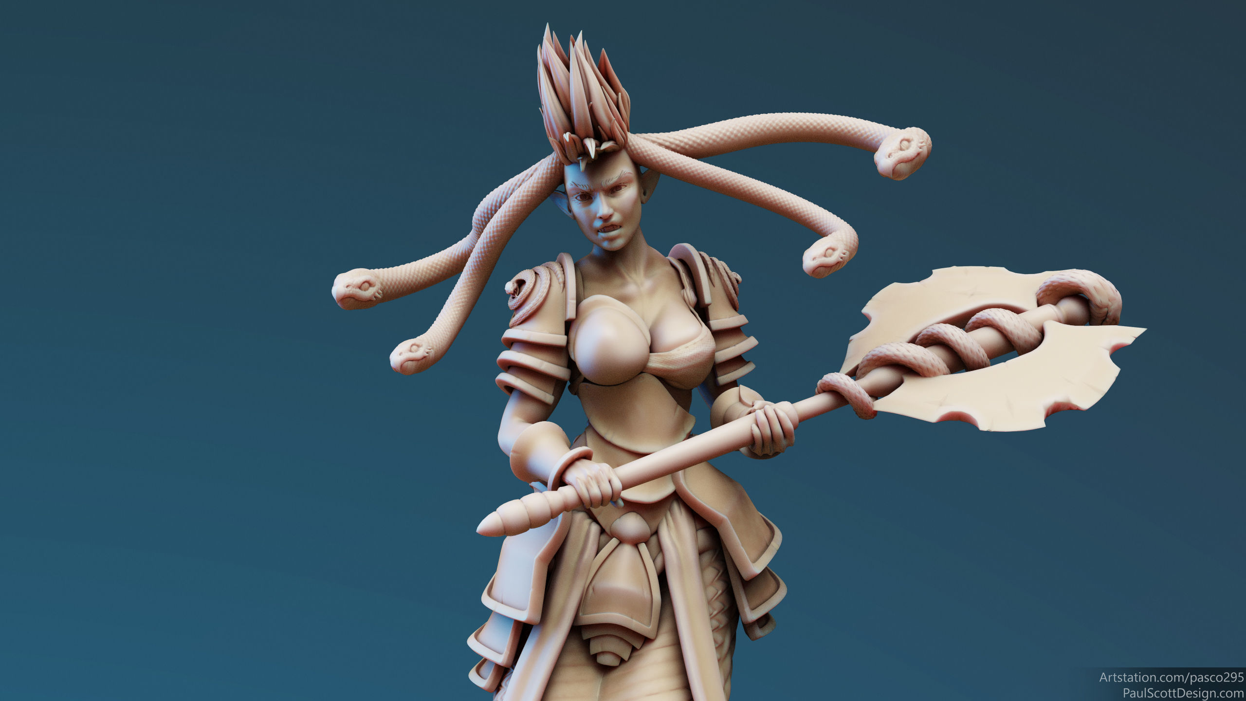 3D Printable Medusa Elite Battle Axe Pose 1 3D print model_4