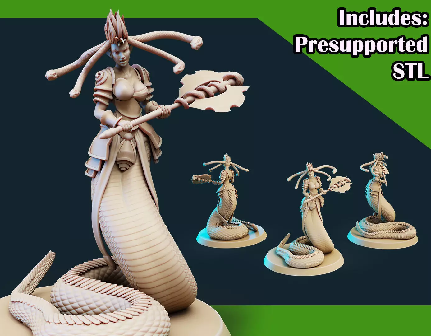 3D Printable Medusa Elite Battle Axe Pose 1 3D print model_0