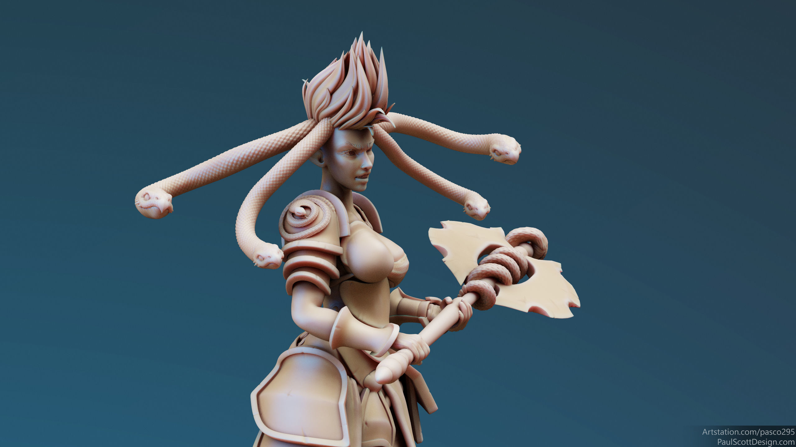 3D Printable Medusa Elite Battle Axe Pose 1 3D print model_5