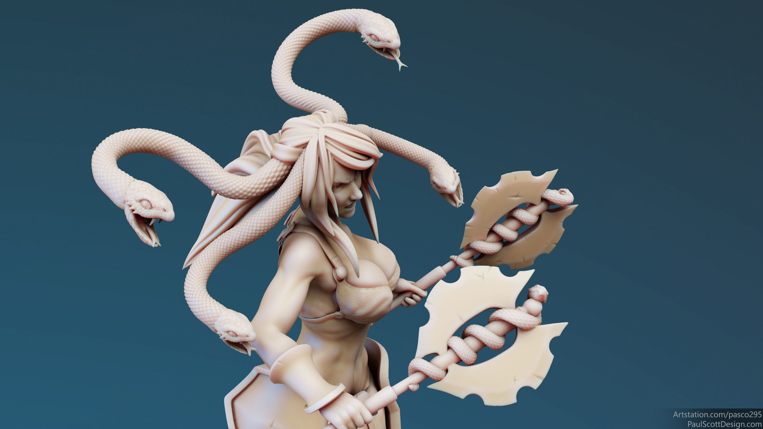 3D Printable Medusa Elite Battle Axe Pose 2 3D print model_5