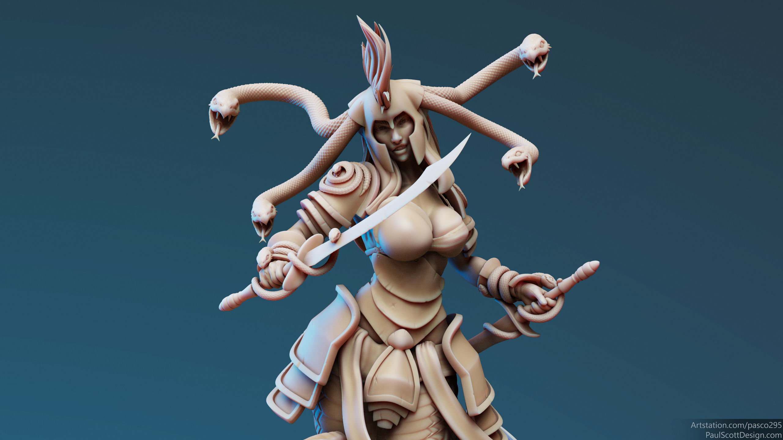 3D Printable Medusa Elite Sword Pose 1 3D print model_4