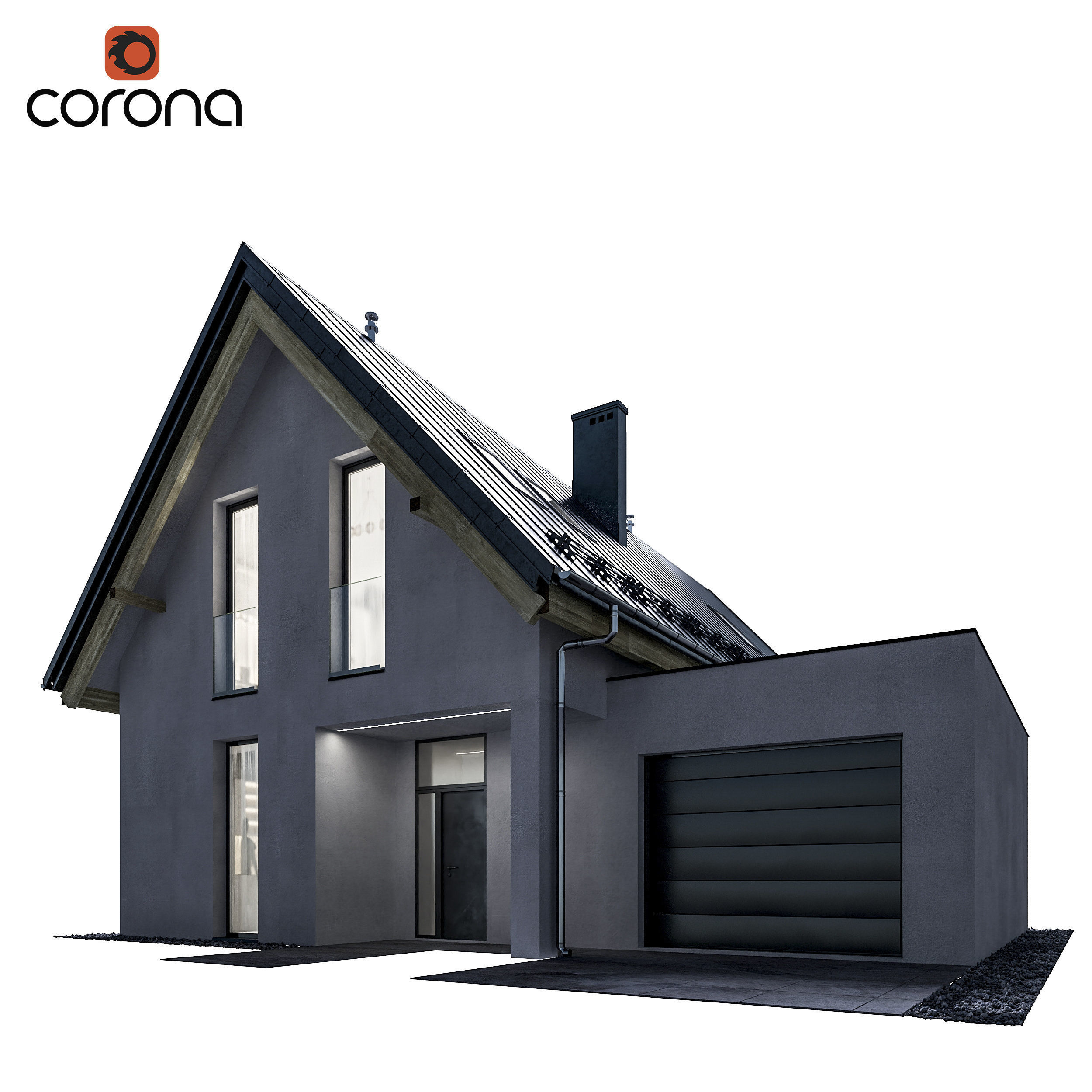 Modern house 14 at night 3D model_1