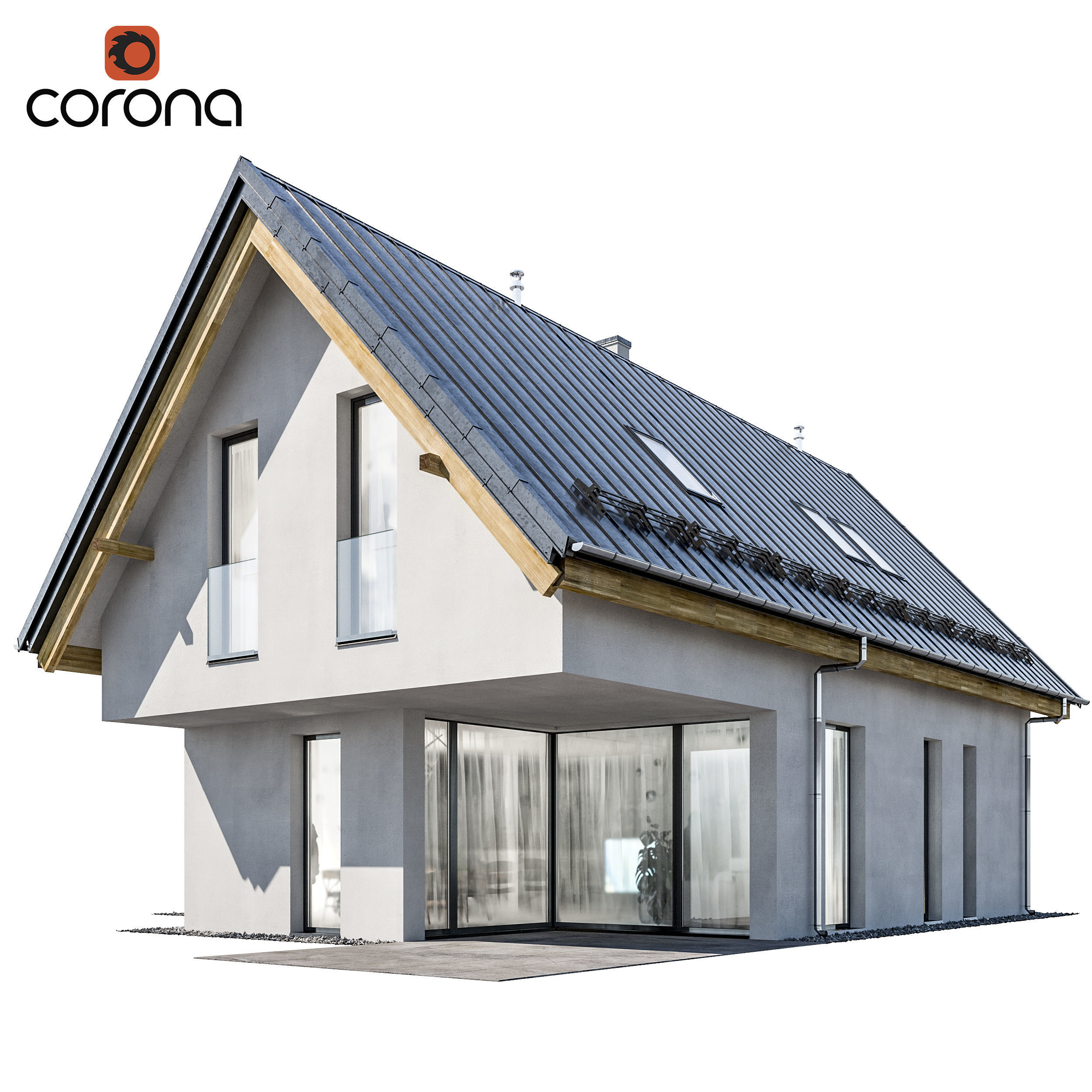 Modern house 14 at night 3D model_2