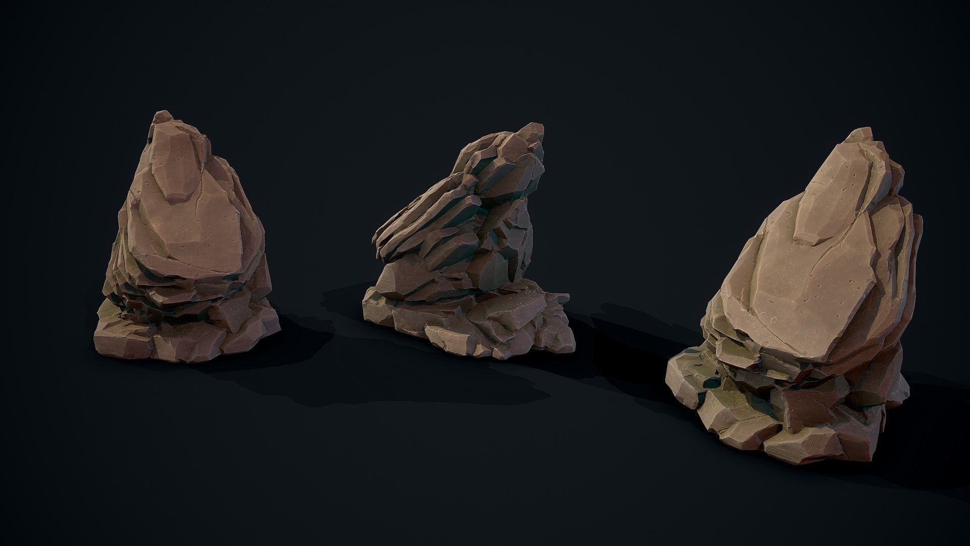 Stylized Gray Stone moss 9 Low-poly 3D model_3