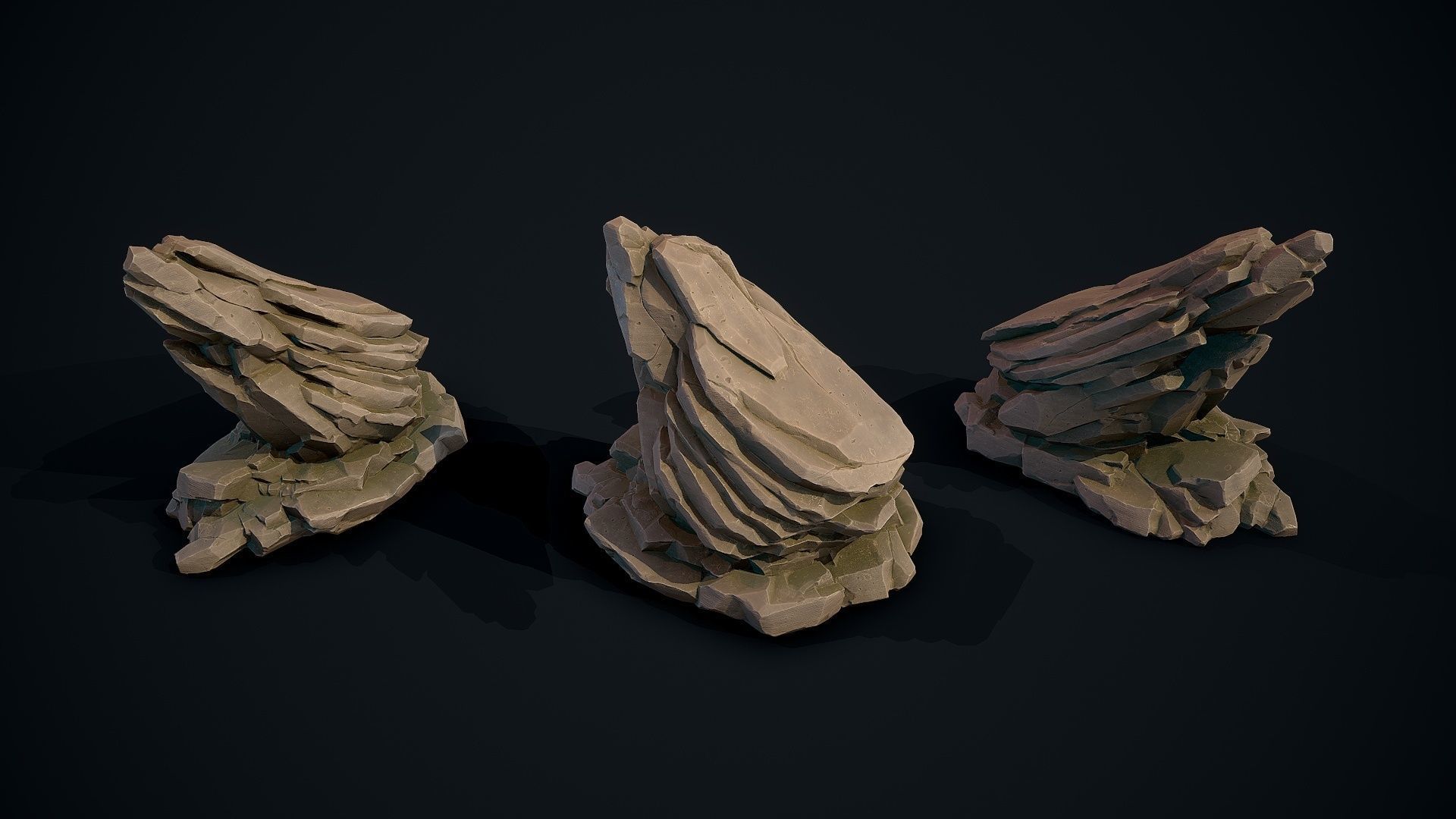 Stylized Gray Stone moss 9 Low-poly 3D model_2