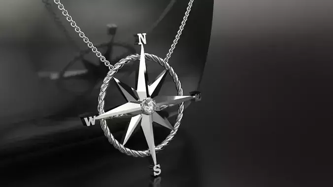 Compass Necklace - with twist rope on main body and a gemstone