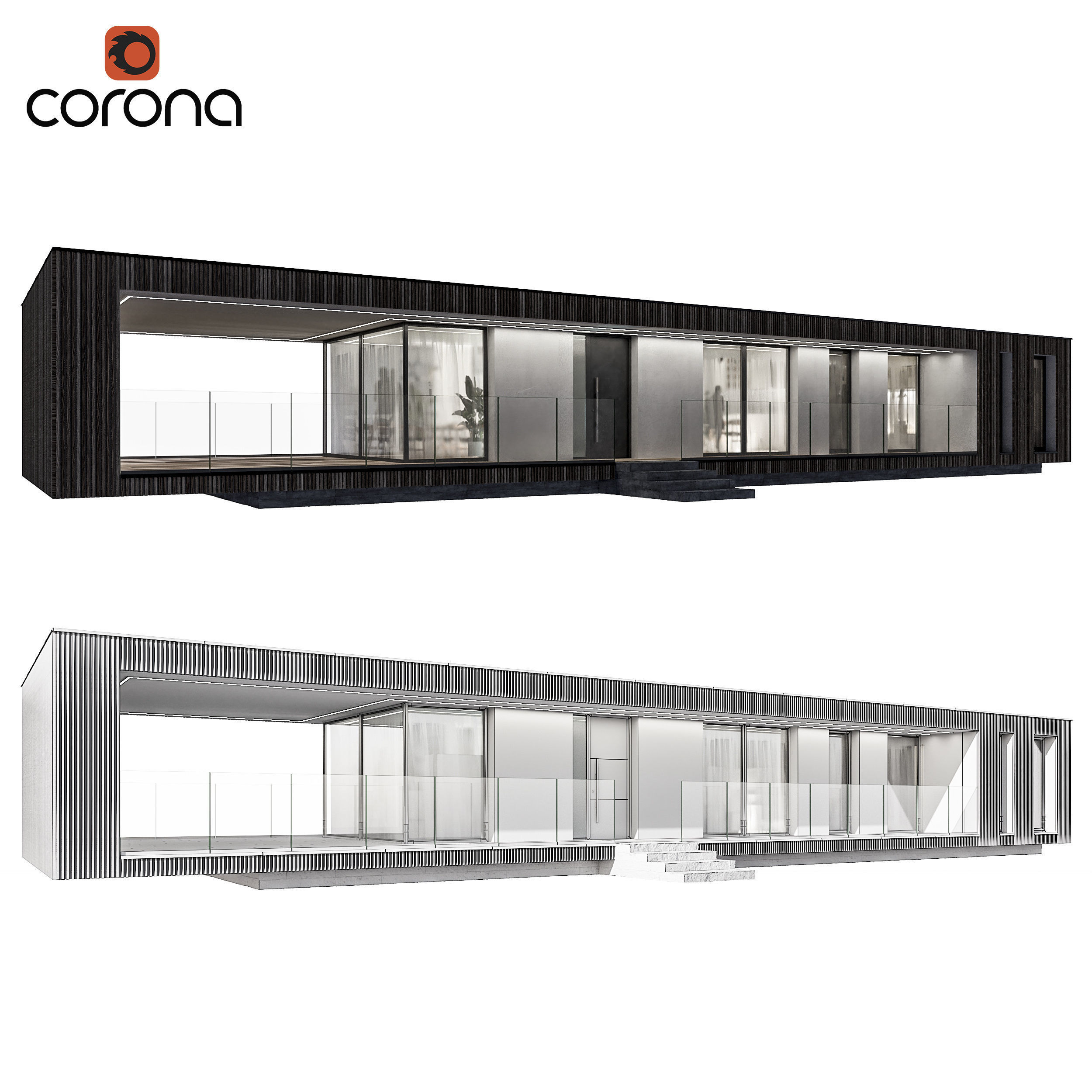 Modern house 16 at night 3D model_1