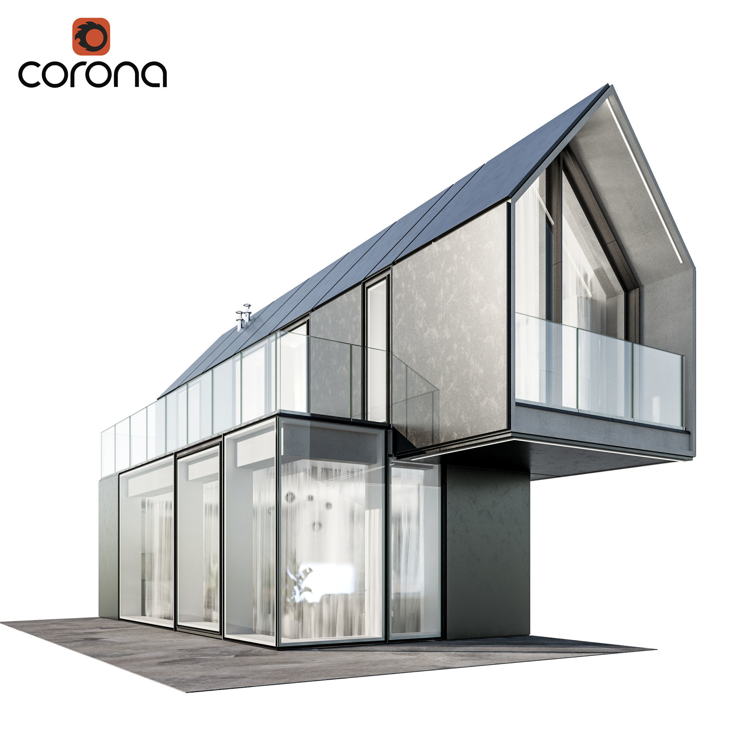 Modern house 17 at night 3D model_1