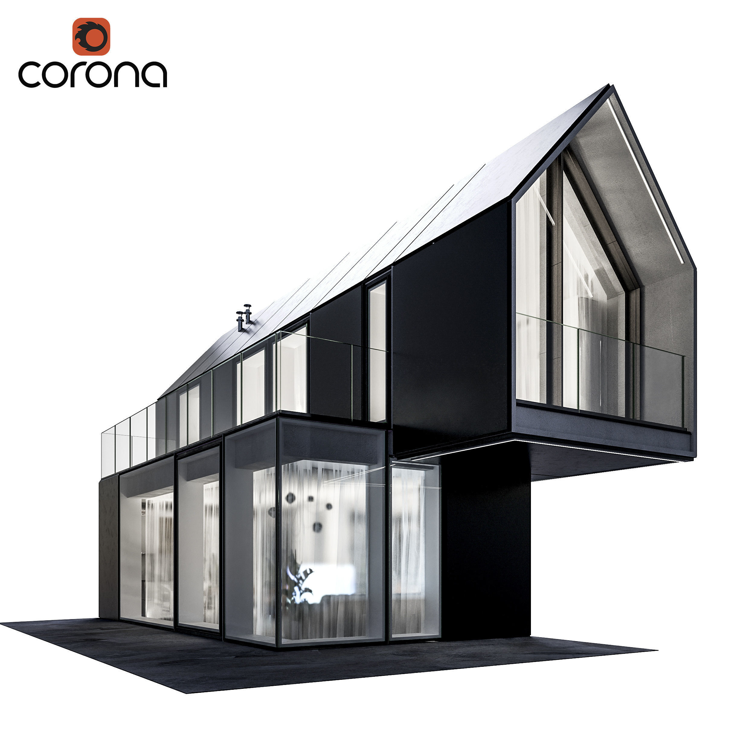 Modern house 17 at night 3D model_2