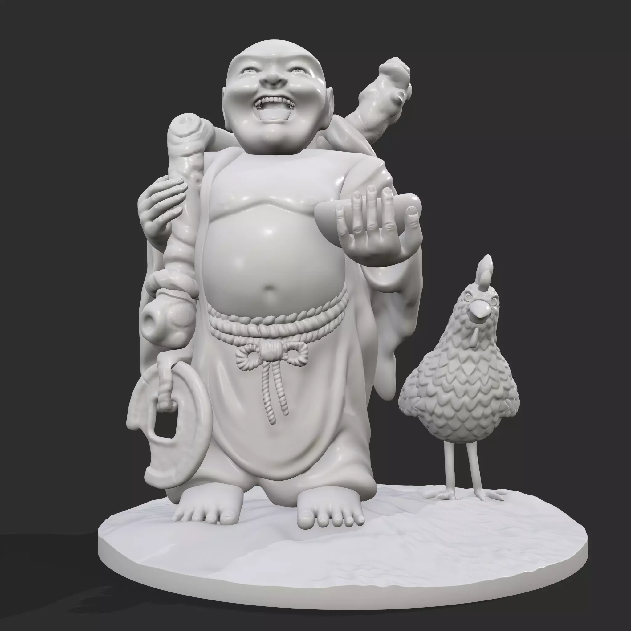 Buddha and Chicken 3D Sculpture Free 3D print model