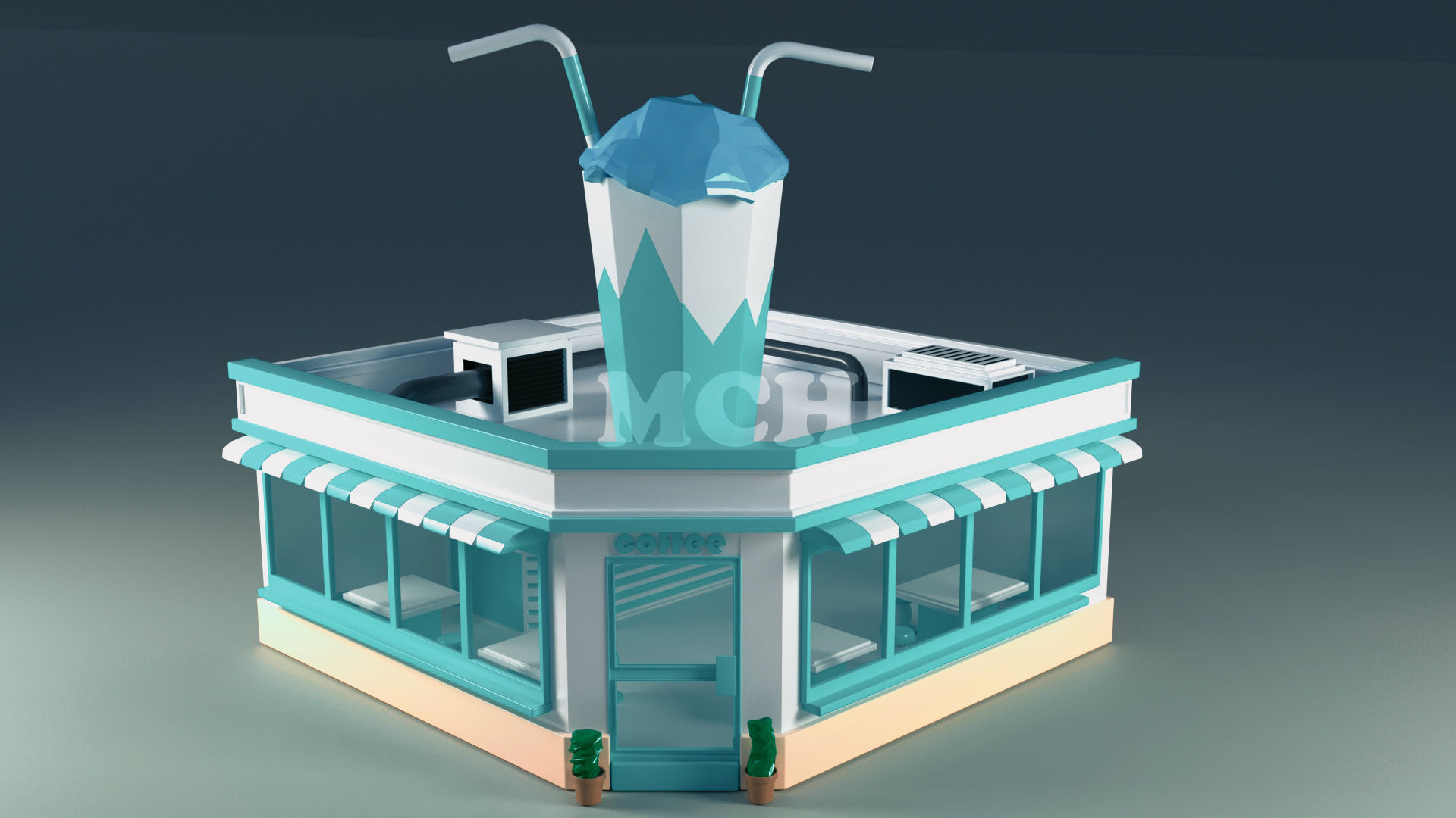 Coffee Shop Low-poly 3D model_3